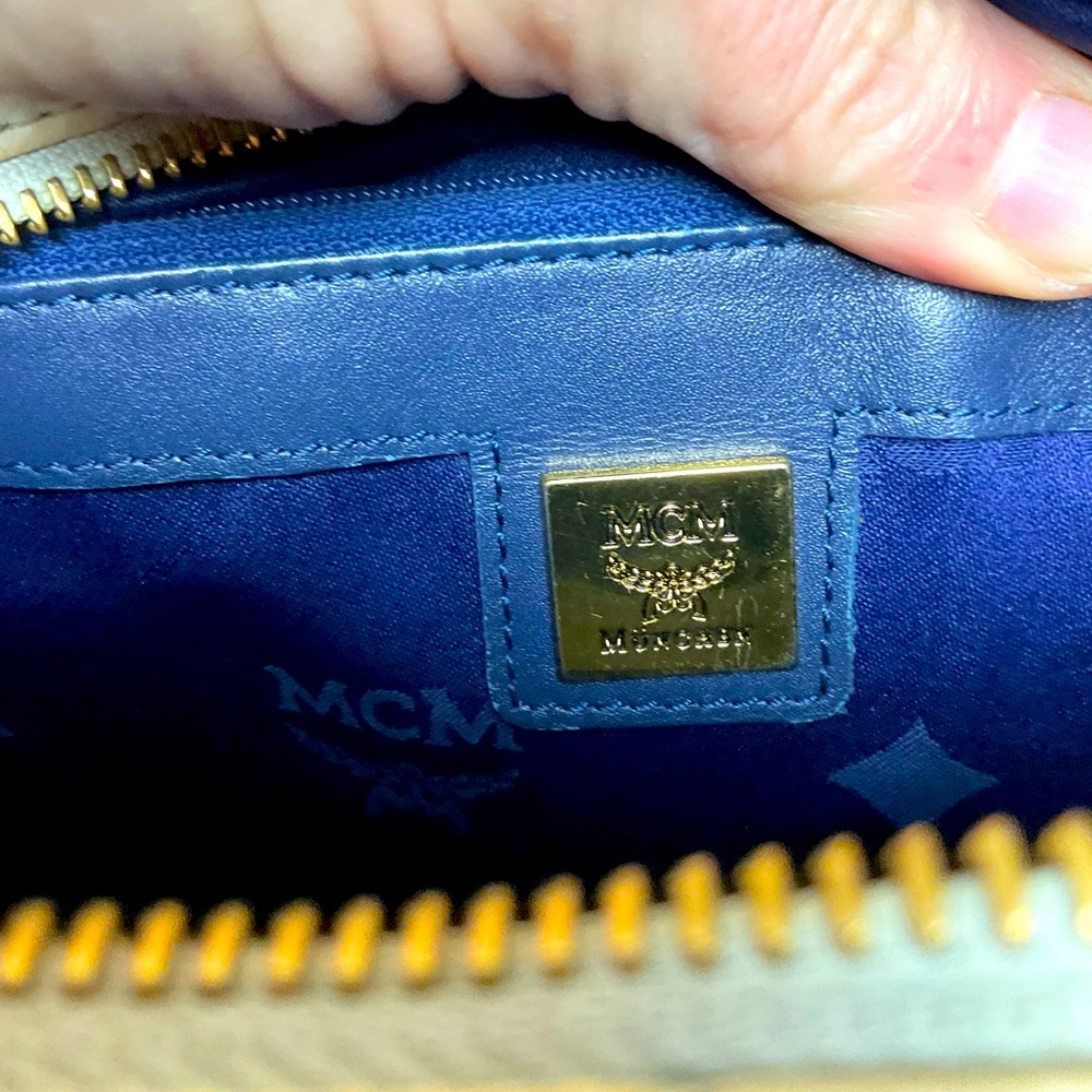 MCM Vintage White & Blue Monogram Visetos Boston Bag. Comes with COA. - Picture 10 of 13
